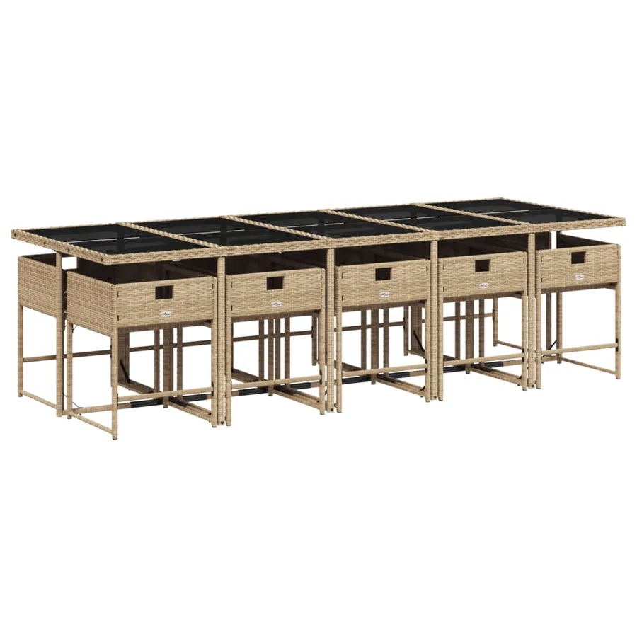 Ensemble à manger de jardin et coussins 11 pcs beige poly rotin - 5