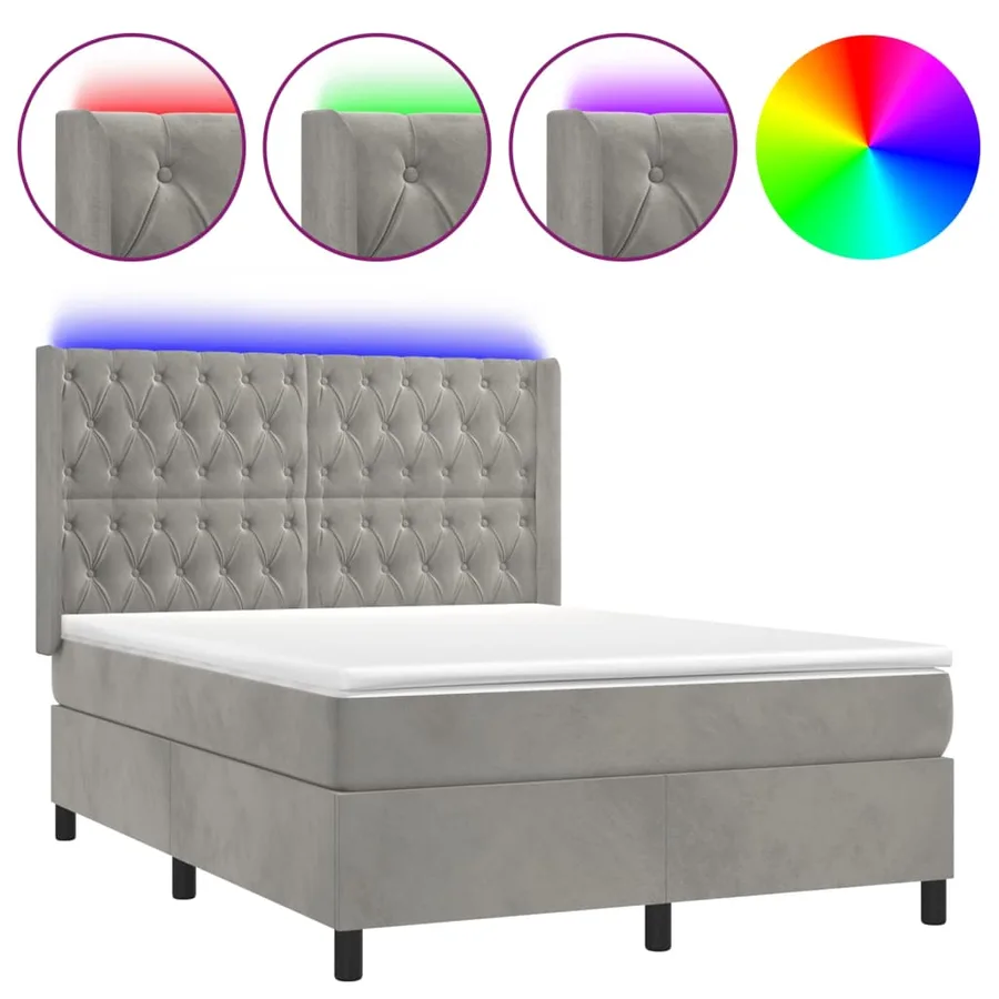 Sommier à lattes de lit matelas et LED Gris clair 140x190 cm - 2