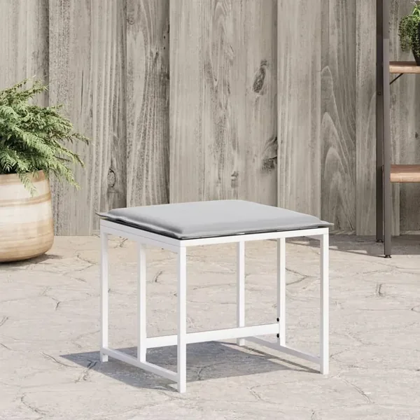 Tabourets de jardin avec coussins 4pcs blanc acier et textilène