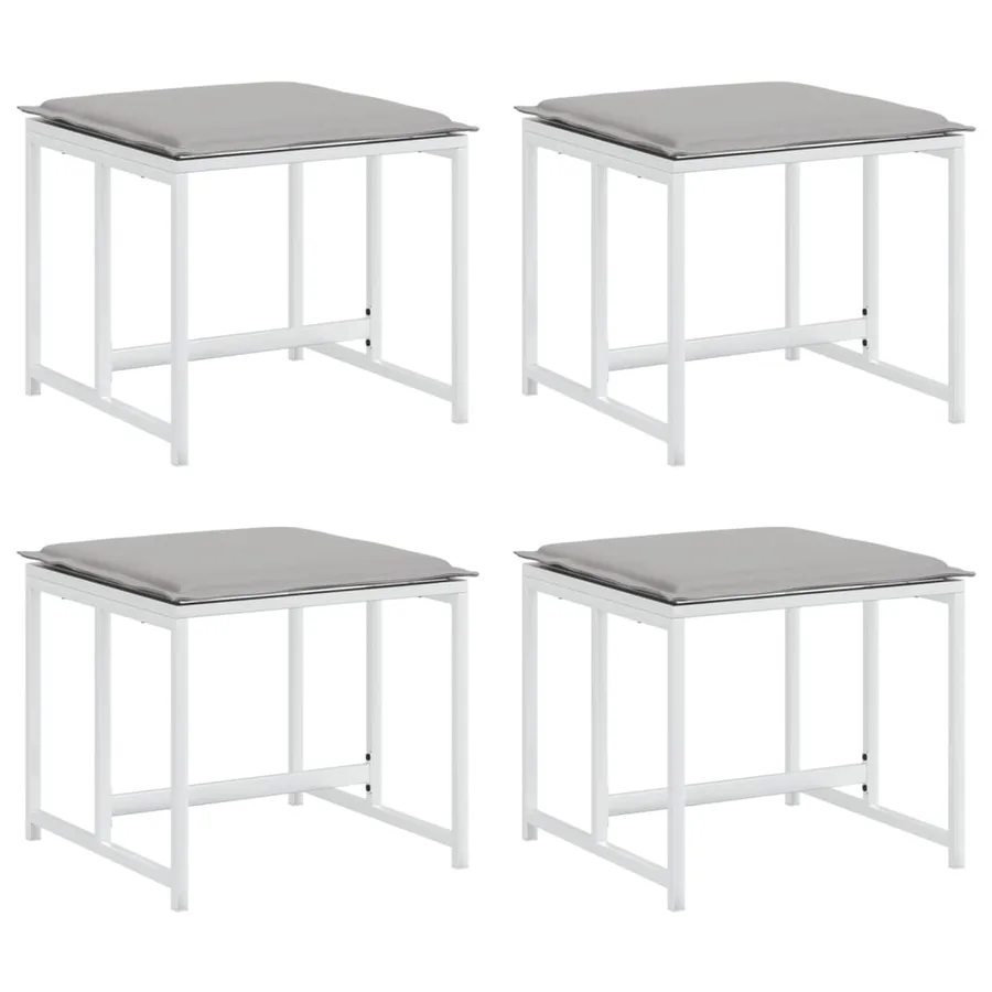 Tabourets de jardin avec coussins 4pcs blanc acier et textilène - 2