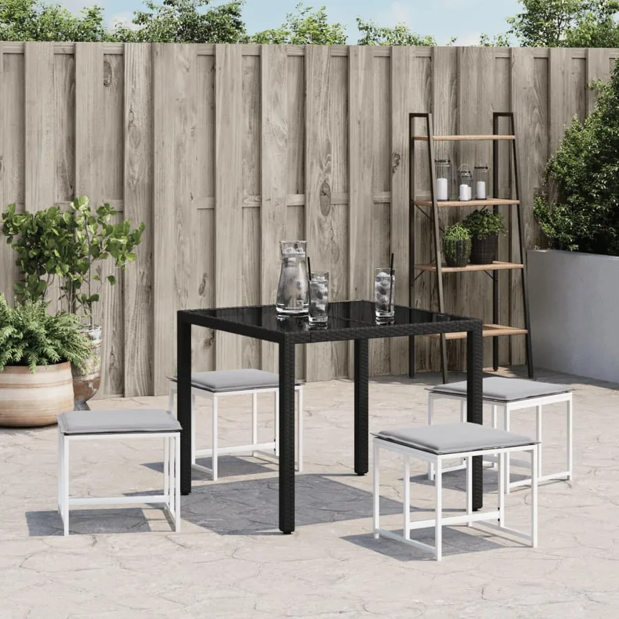 Tabourets de jardin avec coussins 4pcs blanc acier et textilène - 3