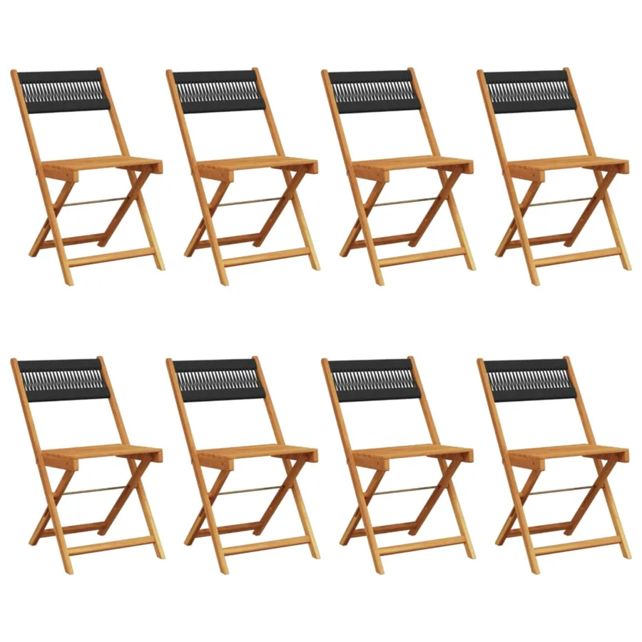 Chaises de jardin pliantes lot de 8 noir bois d'acacia massif - 2