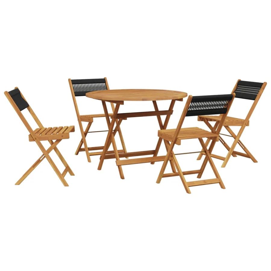 Ensemble à manger de jardin 5pcs noir polypropylène bois massif - 2