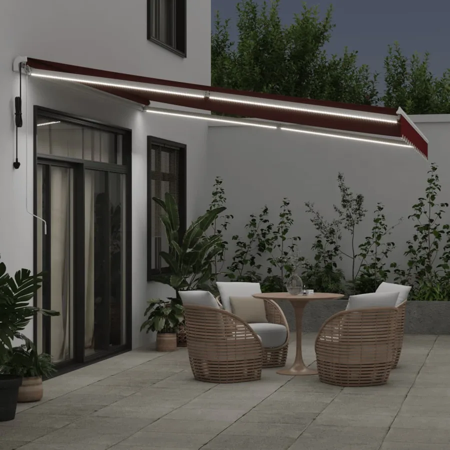 Auvent rétractable automatique avec LED bordeaux 400x350 cm - 3
