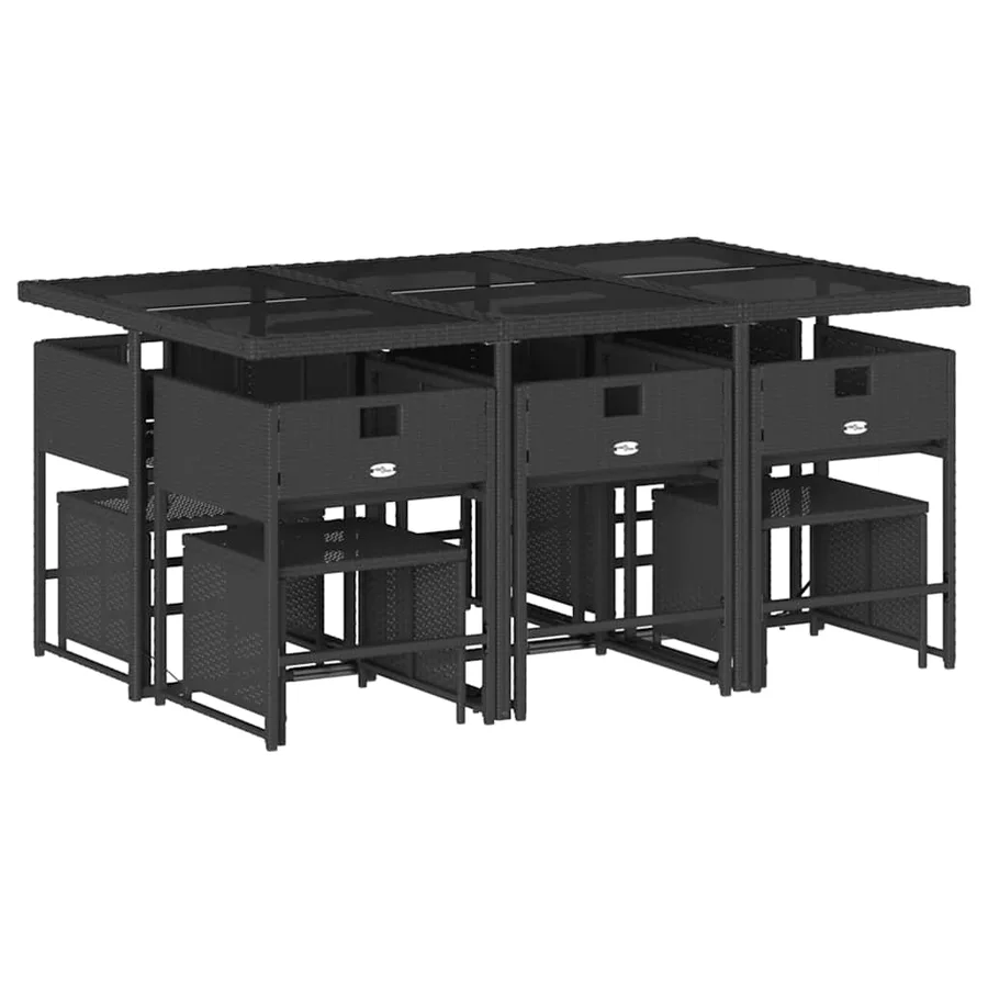 Ensemble à manger de jardin 11 pcs coussins noir résine tressée - 5