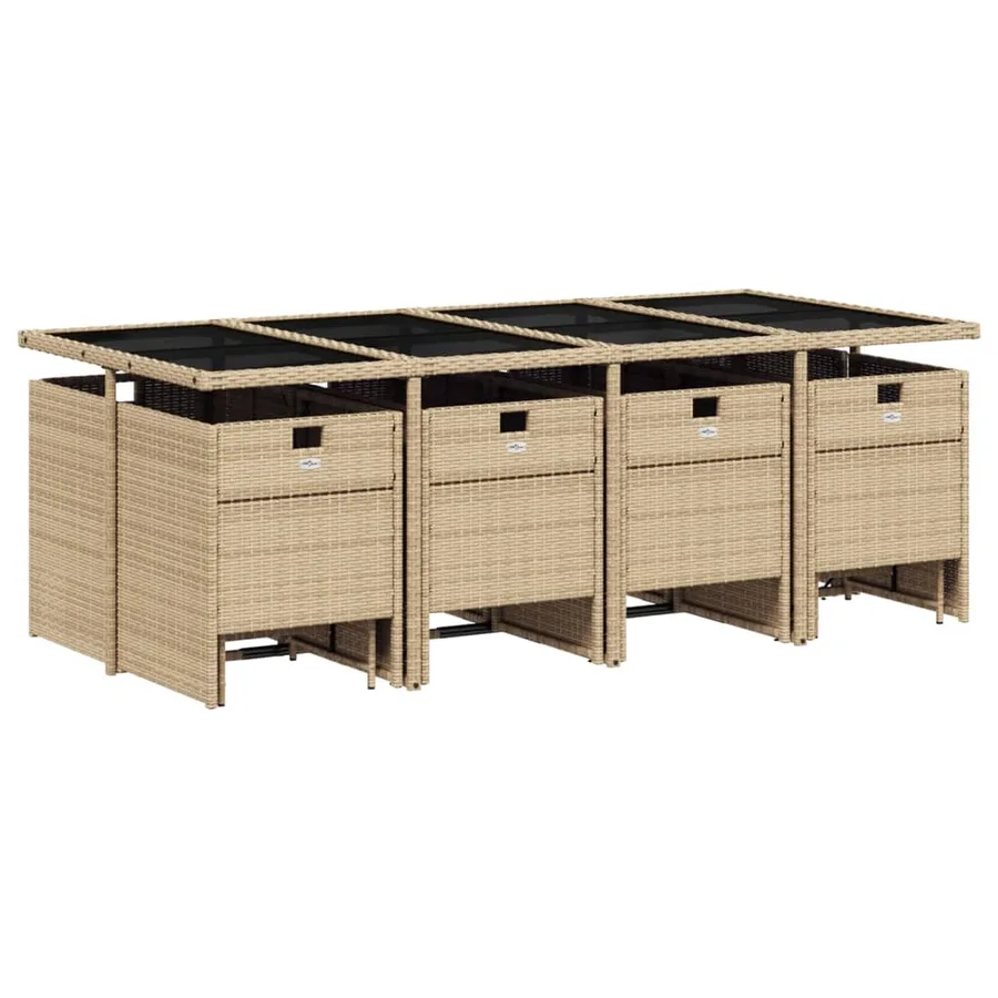 Ensemble à manger de jardin coussins 13 pcs mélange beige rotin - 3