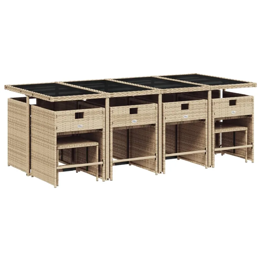 Ensemble à manger de jardin coussins 13 pcs mélange beige rotin - 5