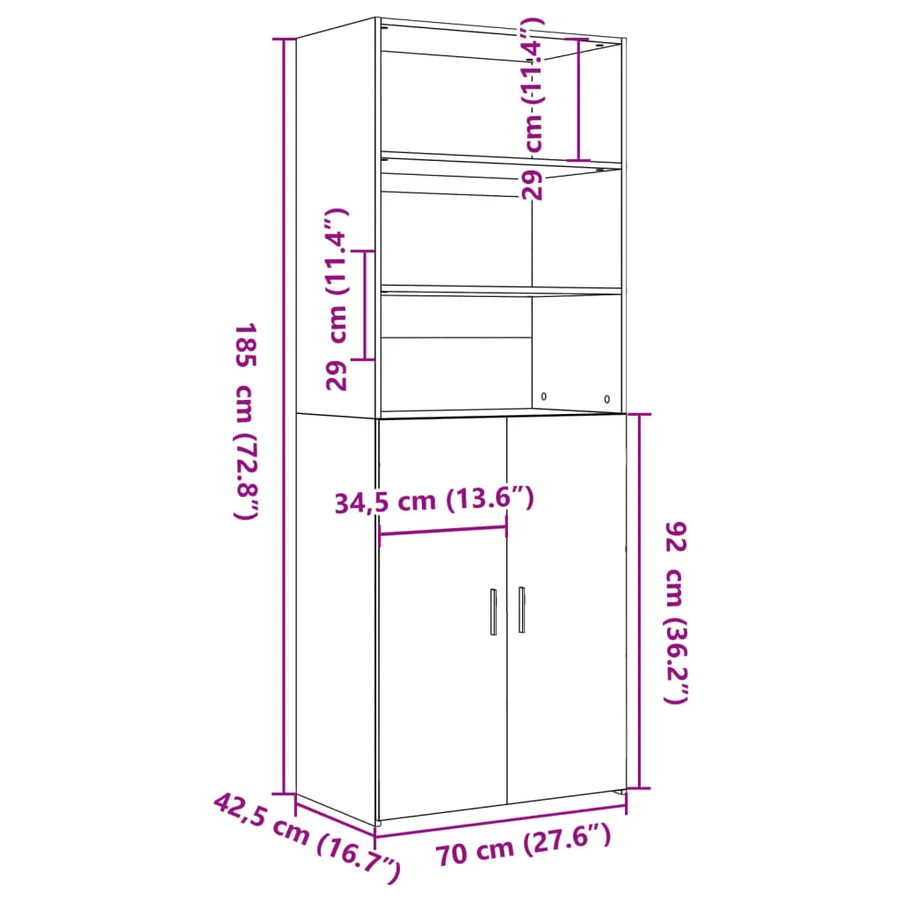 Buffet haut gris béton 70x42,5x185 cm bois d'ingénierie - 9