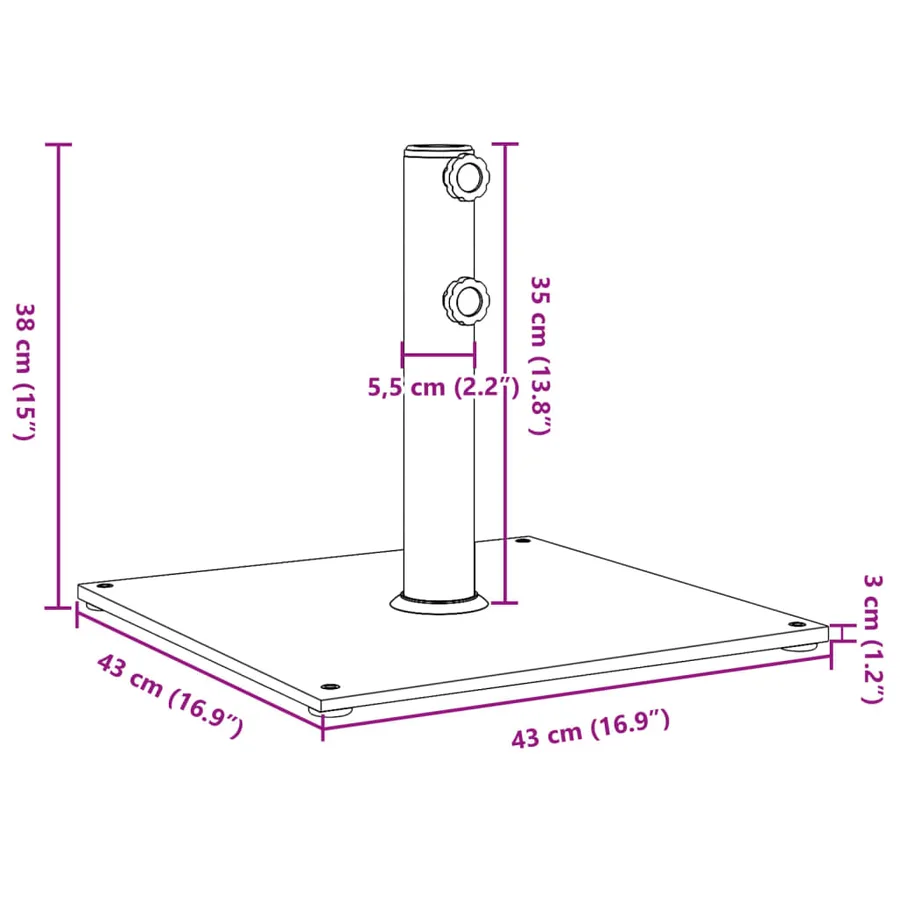 Base de parasol pour mâts Ø32/38/48 mm 17 kg carré - 9