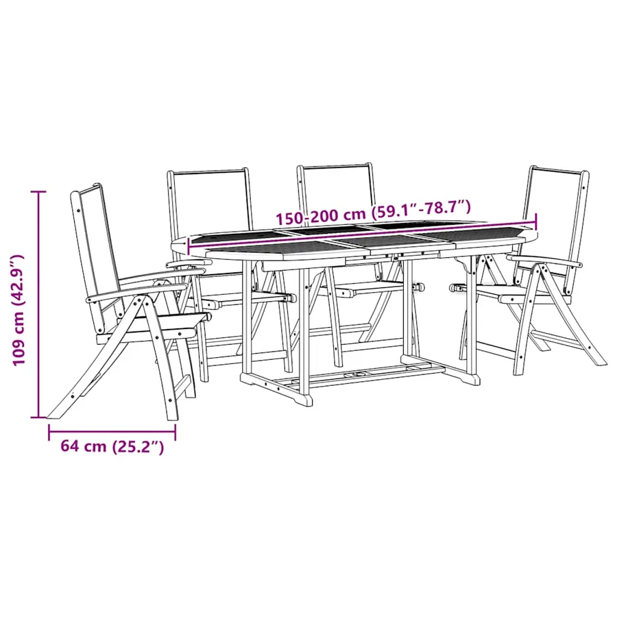 Ensemble à manger de jardin 5pcs bois d'acacia solide textilène - 12