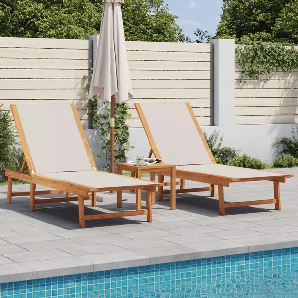 Chaises longues lot de 2 table gris bois d'acacia et textilène