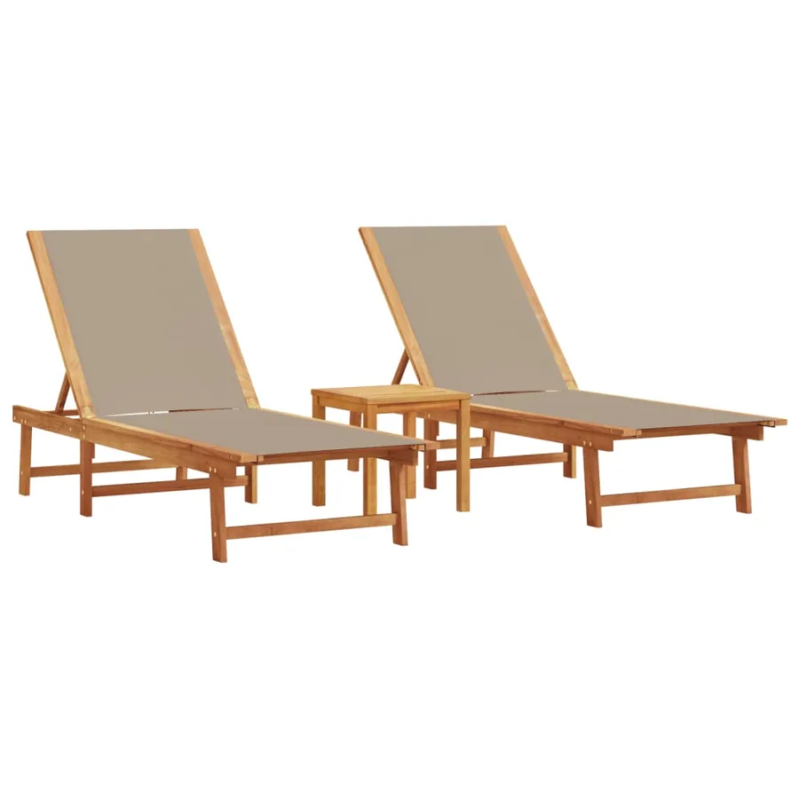Chaises longues lot de 2 table gris bois d'acacia et textilène - 12