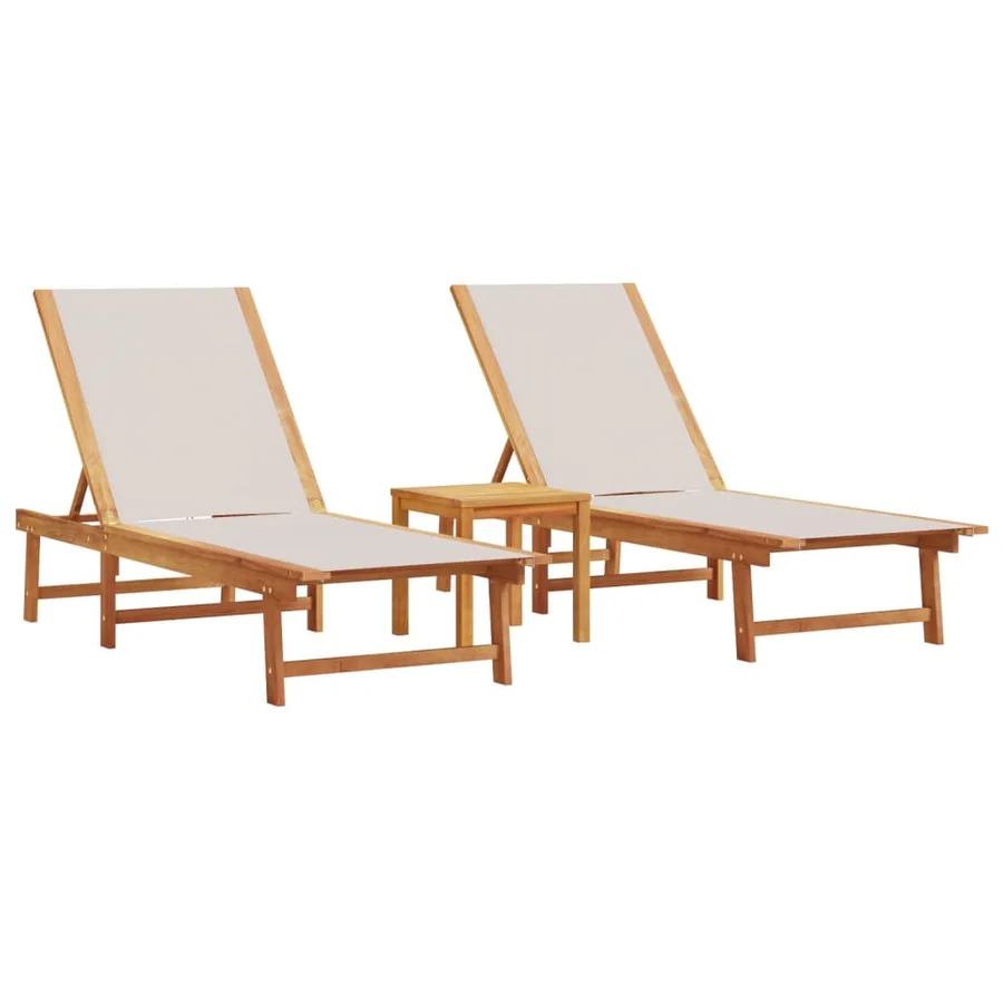 Chaises longues lot de 2 table gris bois d'acacia et textilène - 2
