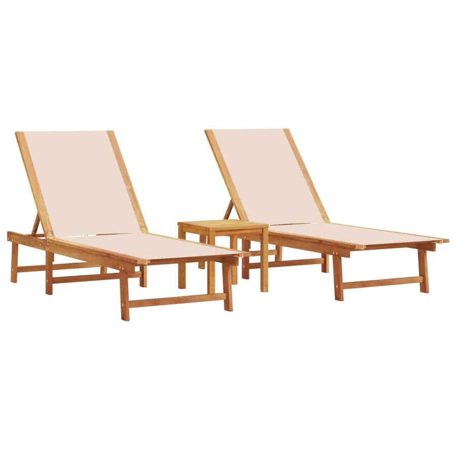 Chaises longues lot de 2 table gris bois d'acacia et textilène - 22