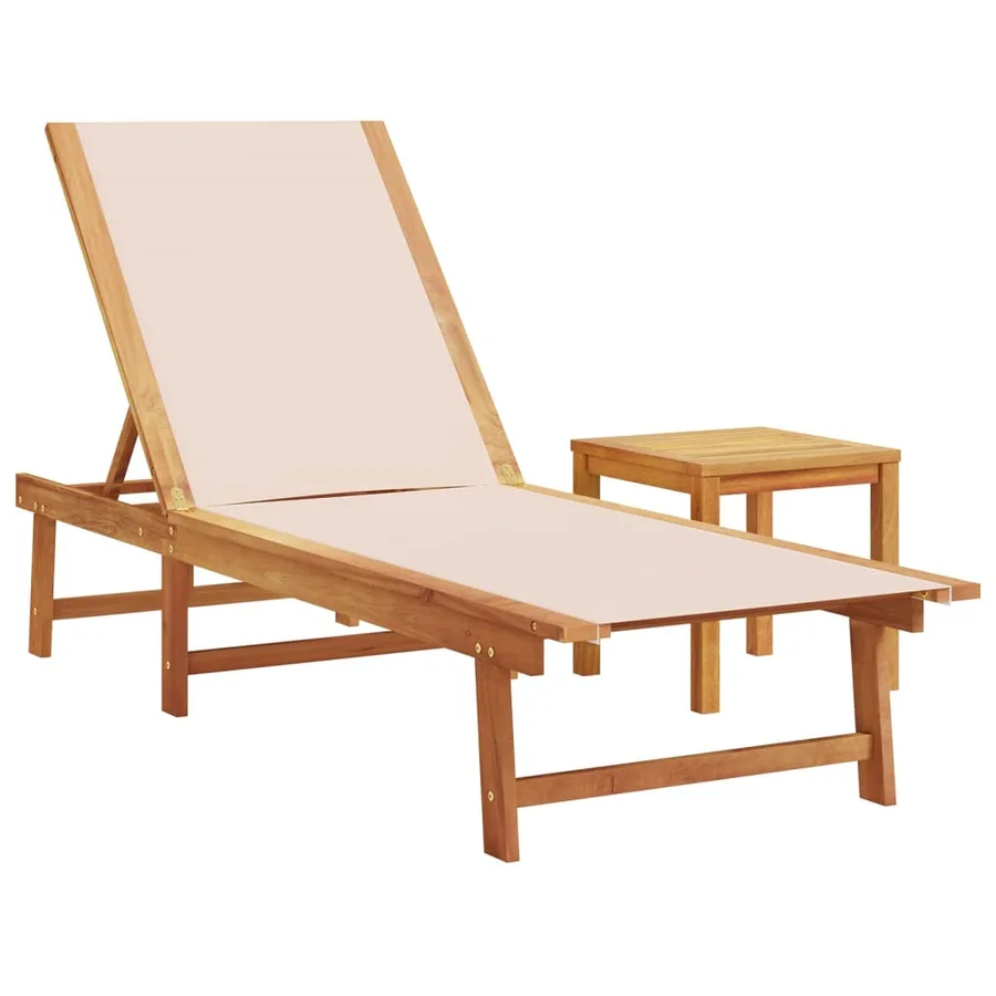 Chaises longues lot de 2 table gris bois d'acacia et textilène - 24