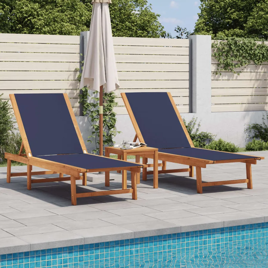 Chaises longues lot de 2 table gris bois d'acacia et textilène - 41
