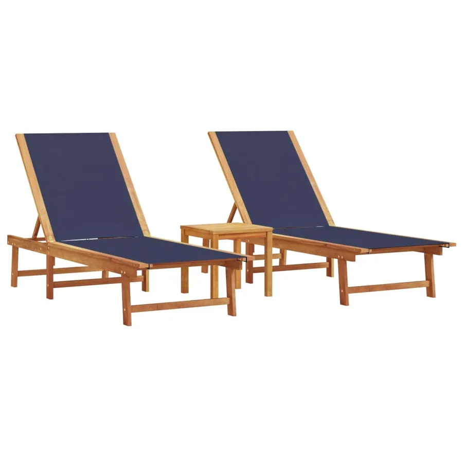 Chaises longues lot de 2 table gris bois d'acacia et textilène - 42