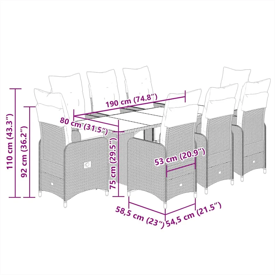 Ensemble de bistro de jardin 7 pcs coussins gris poly rotin - 7