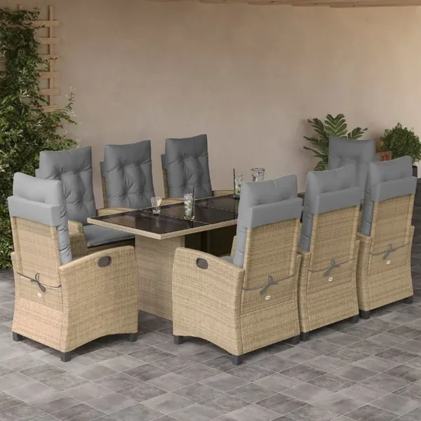 Ensemble à manger de jardin et coussins 9 pcs mélange beige