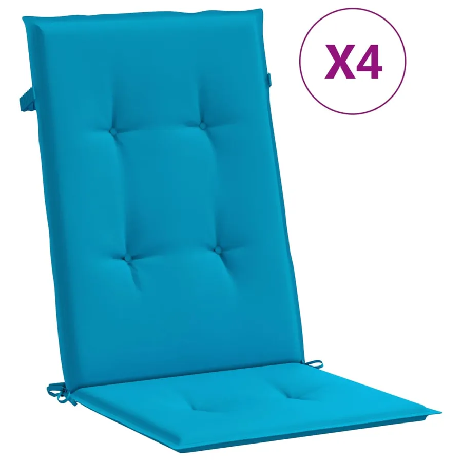Coussins de chaise de jardin à dossier haut lot de 4 bleu tissu - 2