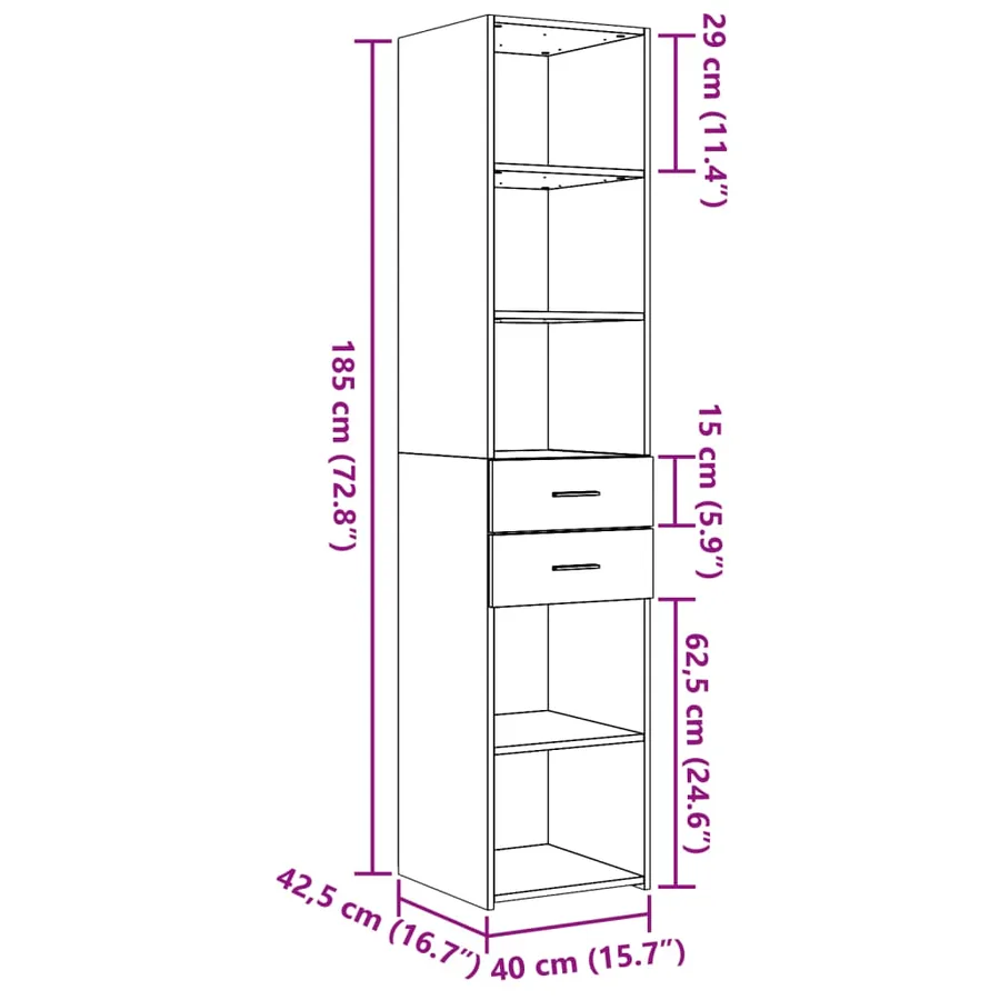 Buffet haut chêne fumé 40x42,5x185 cm bois d'ingénierie - 9