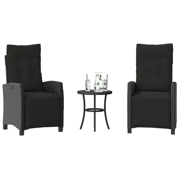 Ensemble de bistro 3 pcs avec coussins noir résine tressée