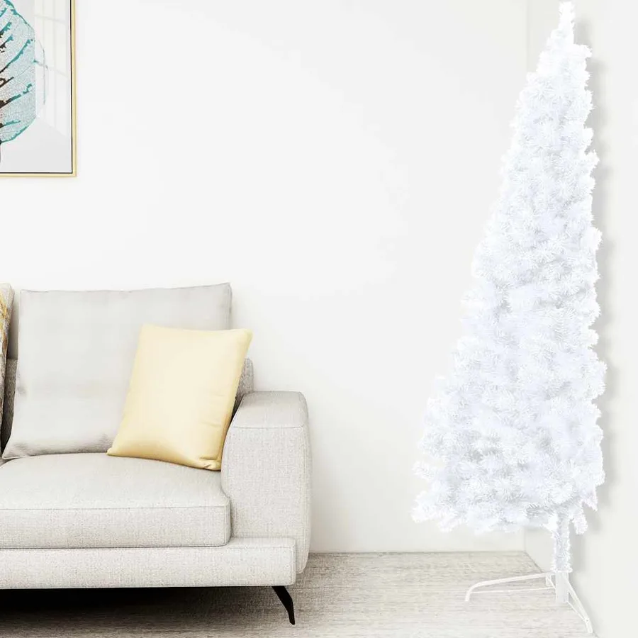 Demi-arbre de Noël artificiel pré-éclairé et boules blanc 240cm - 2