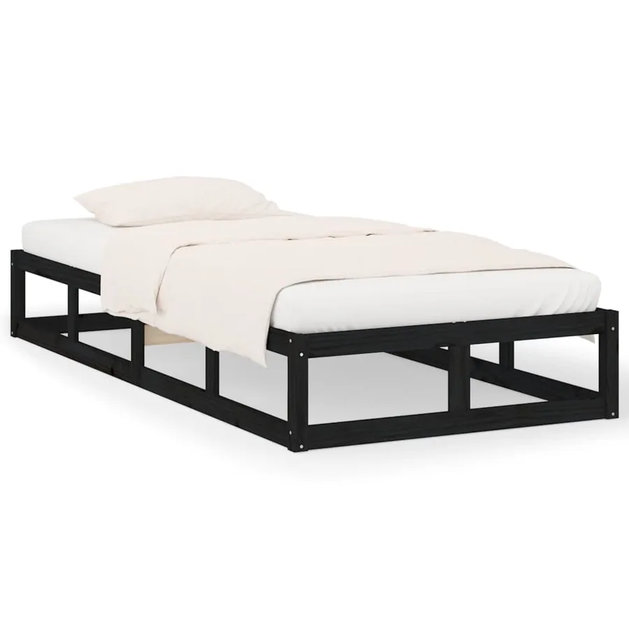 Cadre de lit sans matelas noir 90x200 cm bois massif - 2