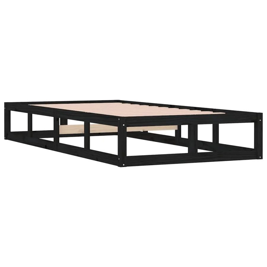 Cadre de lit sans matelas noir 90x200 cm bois massif - 4