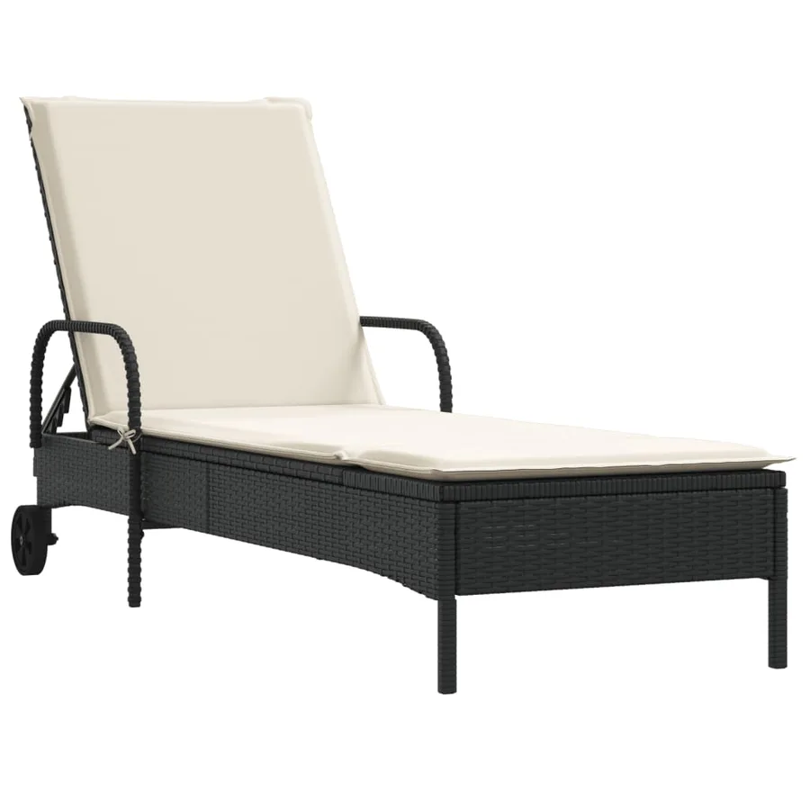 Chaise longue avec roues et coussin noir résine tressée - 2