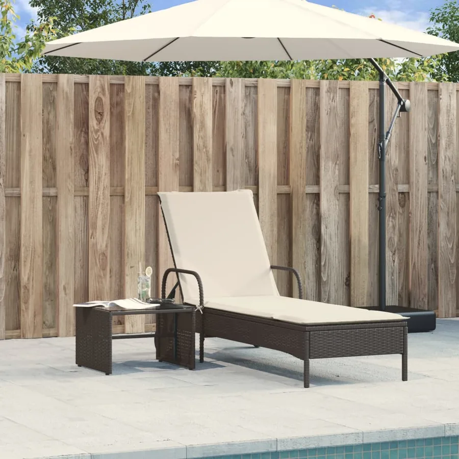 Chaise longue avec roues et coussin noir résine tressée - 3
