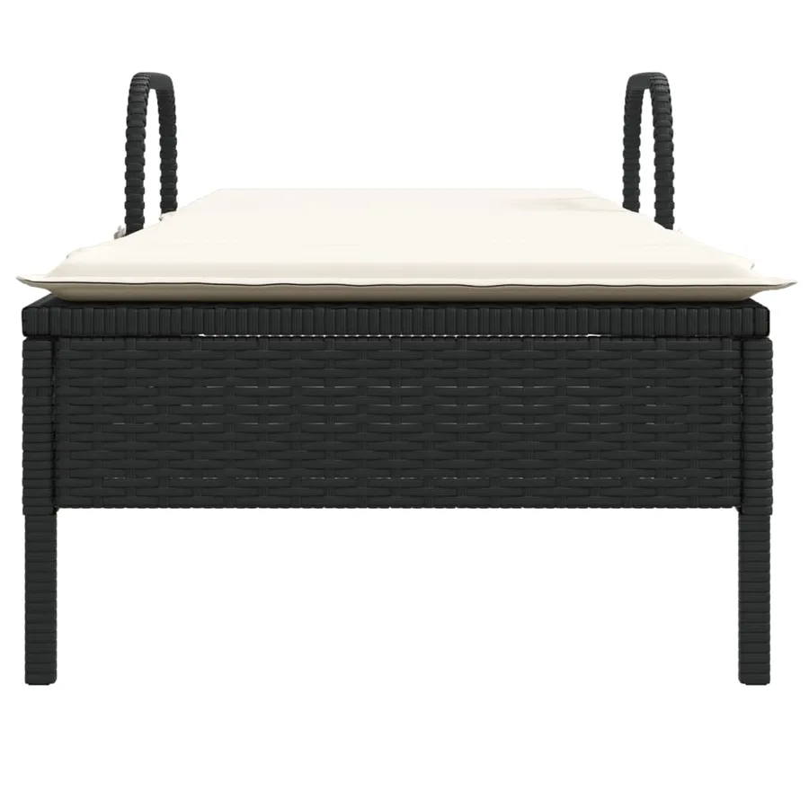 Chaise longue avec roues et coussin noir résine tressée - 4