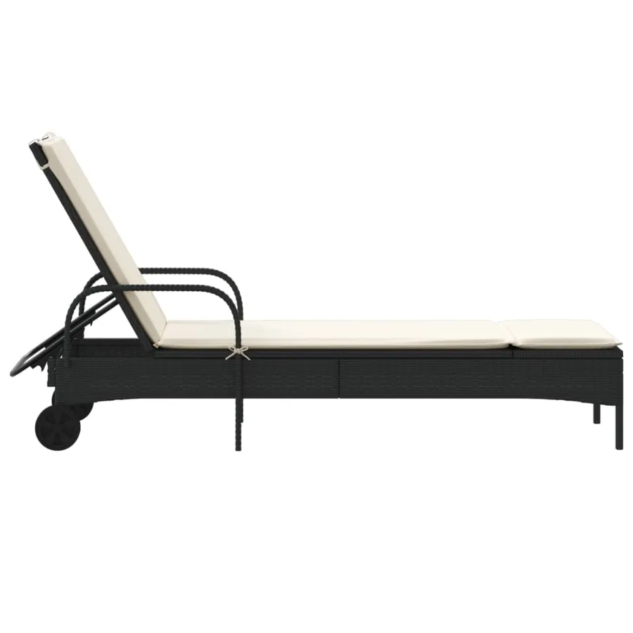 Chaise longue avec roues et coussin noir résine tressée - 5