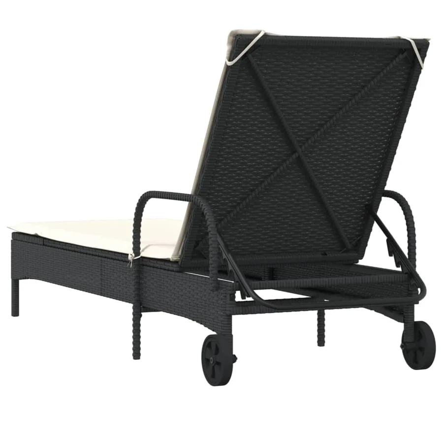 Chaise longue avec roues et coussin noir résine tressée - 6