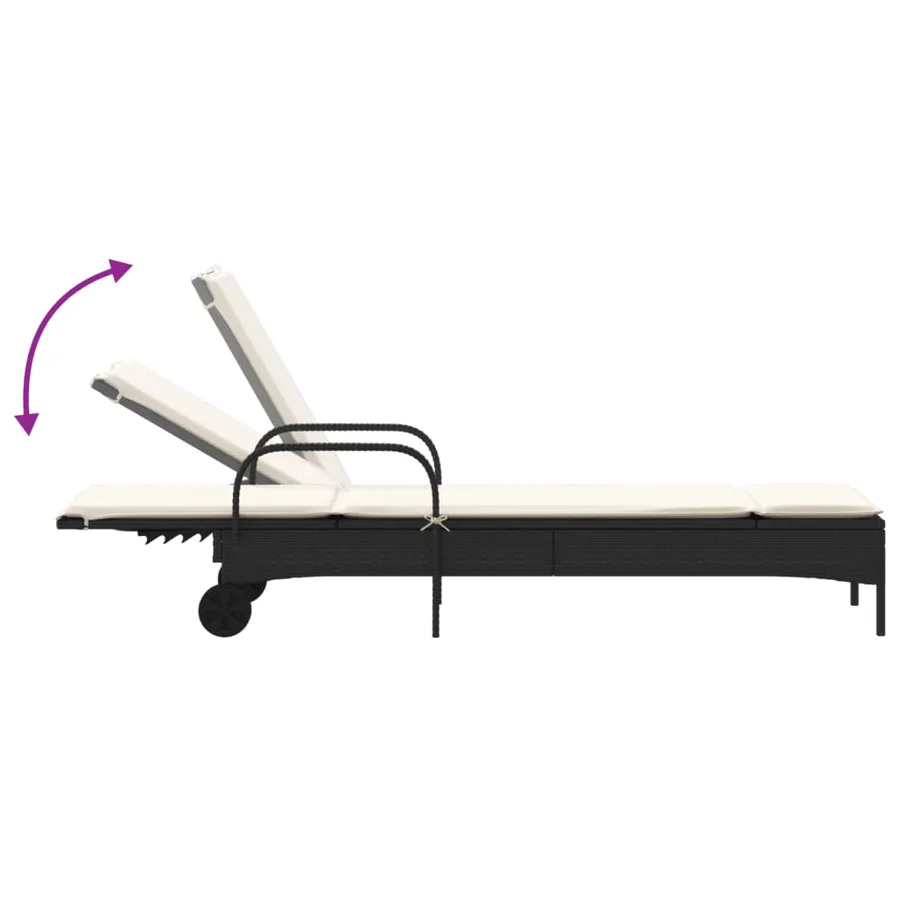 Chaise longue avec roues et coussin noir résine tressée - 7