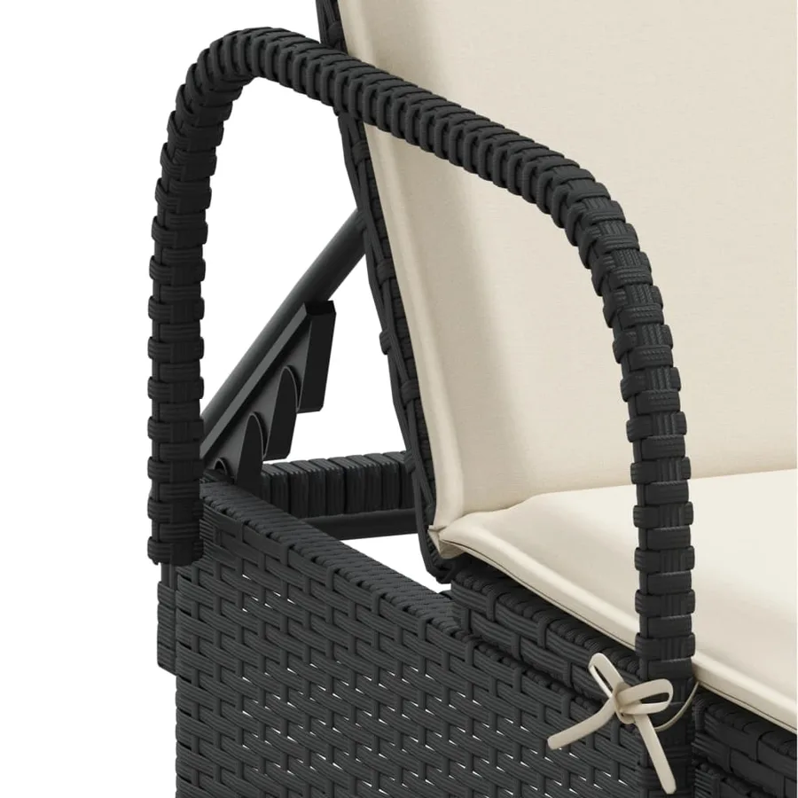 Chaise longue avec roues et coussin noir résine tressée - 8