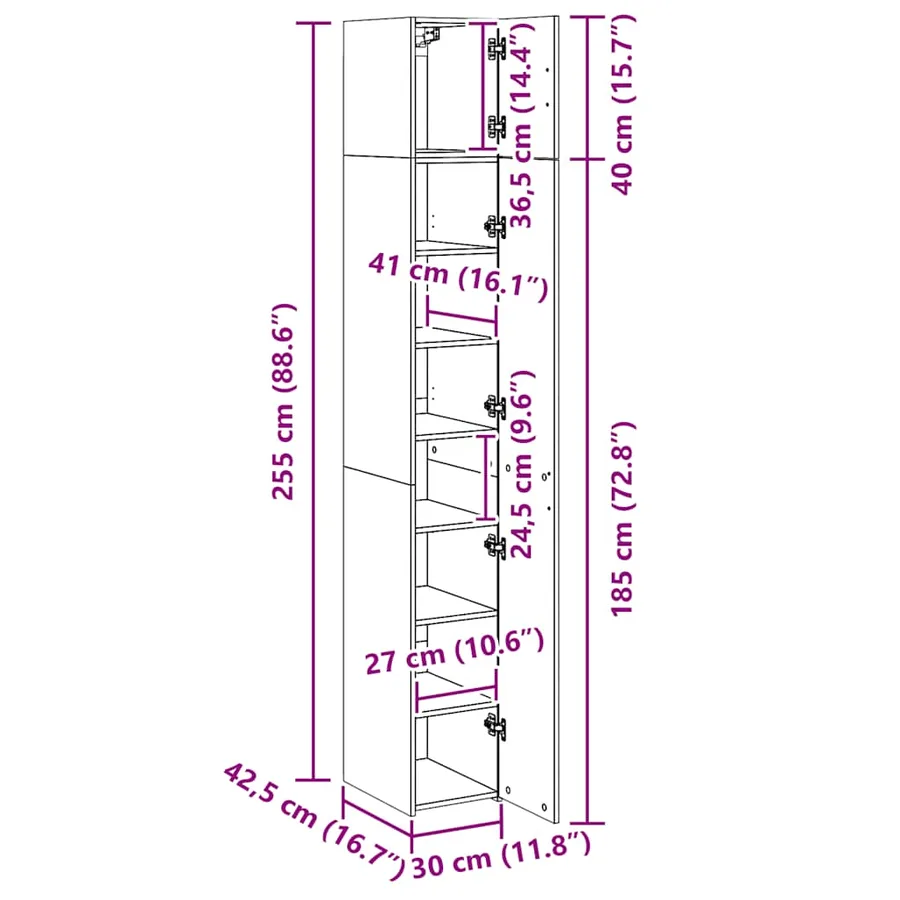 Armoire de rangement mince blanc 30x42,5x225 cm - 14