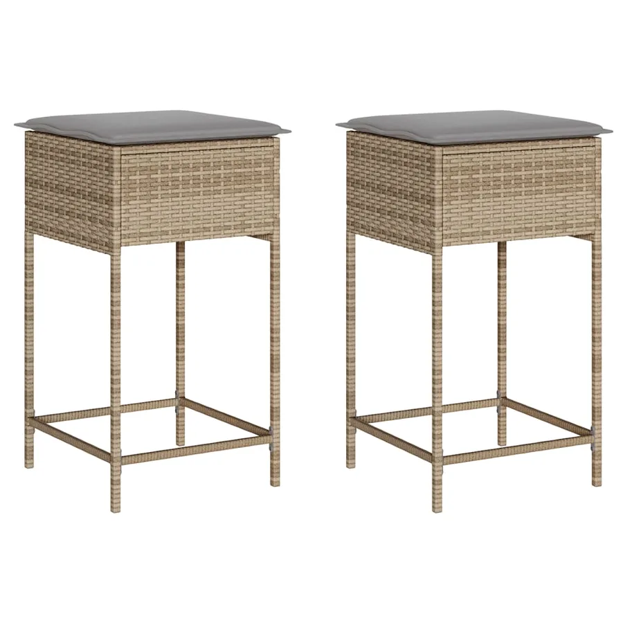 Tabourets de bar jardin avec coussins lot de 2 beige poly rotin - 2
