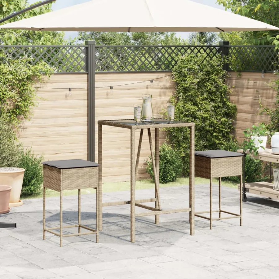 Tabourets de bar jardin avec coussins lot de 2 beige poly rotin - 3
