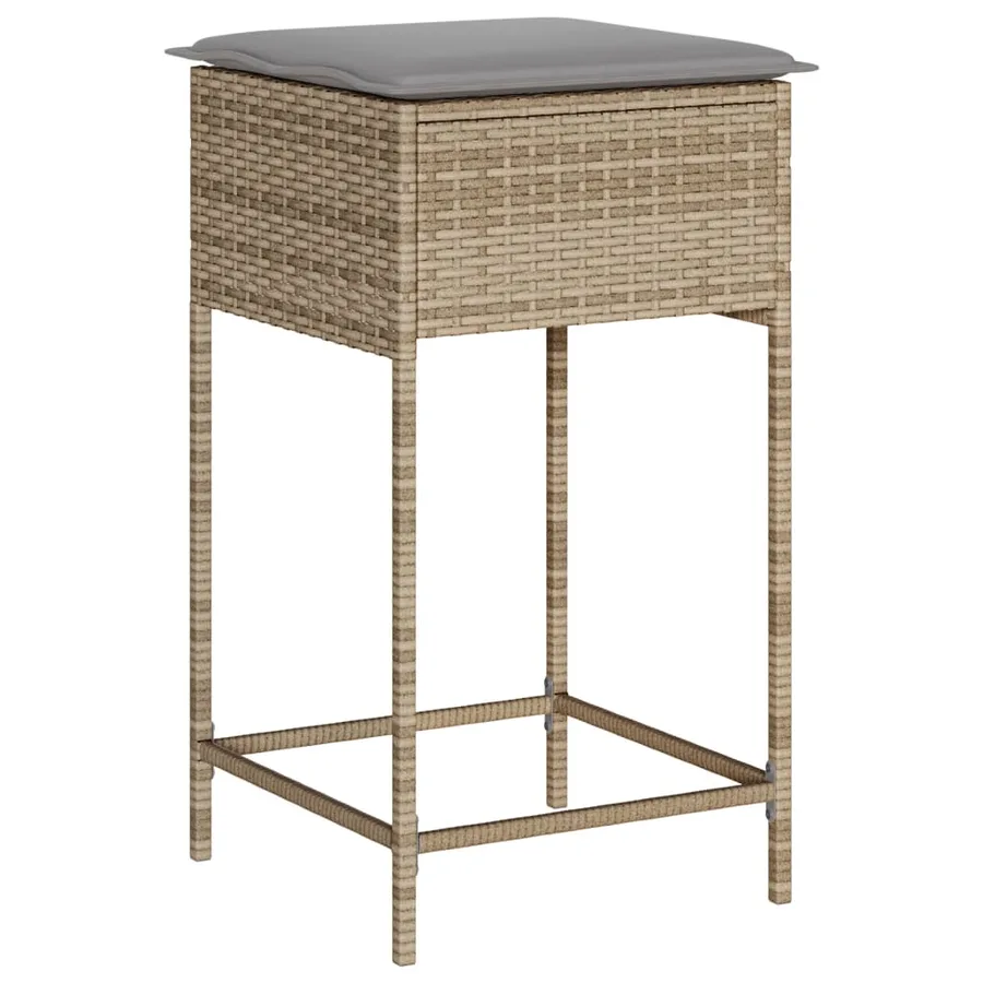 Tabourets de bar jardin avec coussins lot de 2 beige poly rotin - 4