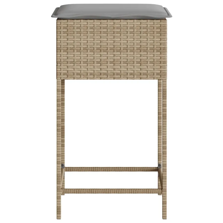Tabourets de bar jardin avec coussins lot de 2 beige poly rotin - 6