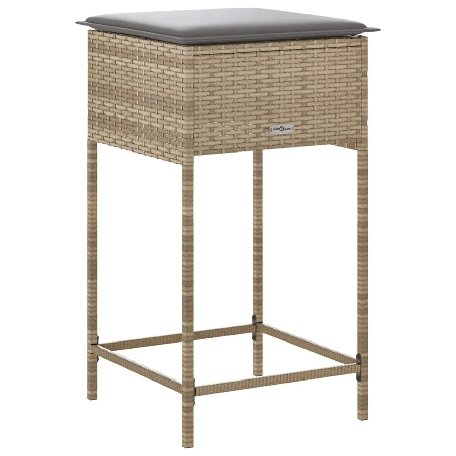Tabourets de bar jardin avec coussins lot de 2 beige poly rotin - 7