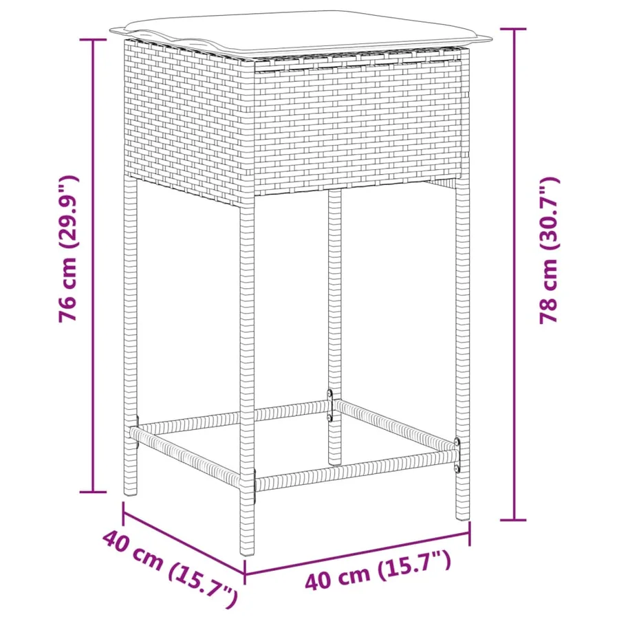 Tabourets de bar jardin avec coussins lot de 2 beige poly rotin - 9