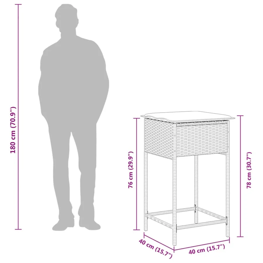 Tabourets de bar jardin avec coussins lot de 2 gris clair rotin - 10