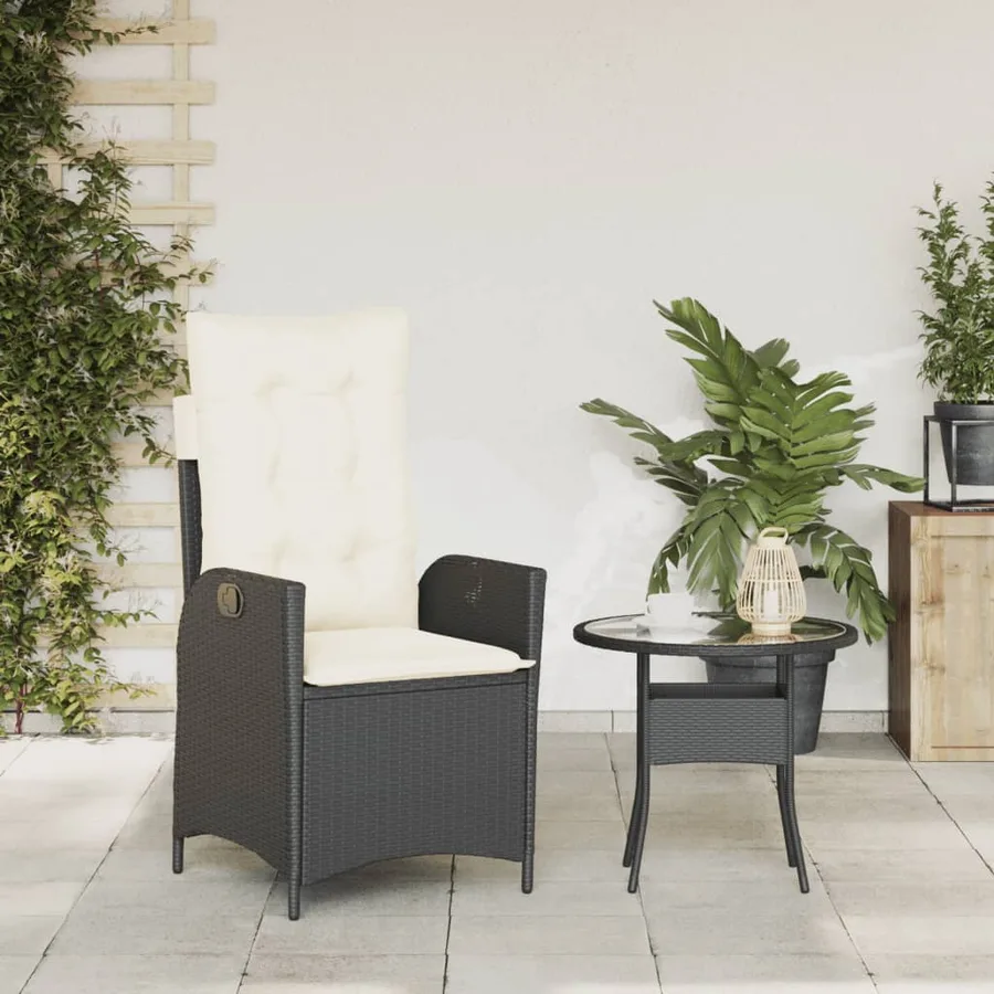 Chaise inclinable de jardin avec coussins noir résine tressée - 3