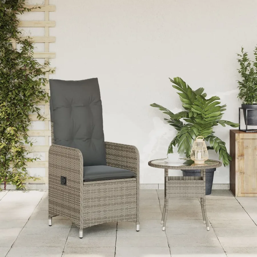 Chaise inclinable de jardin avec coussins gris résine tressée - 3