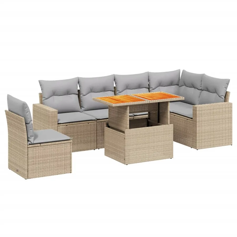 Salon de jardin avec coussins 7 pcs beige résine tressée - 2