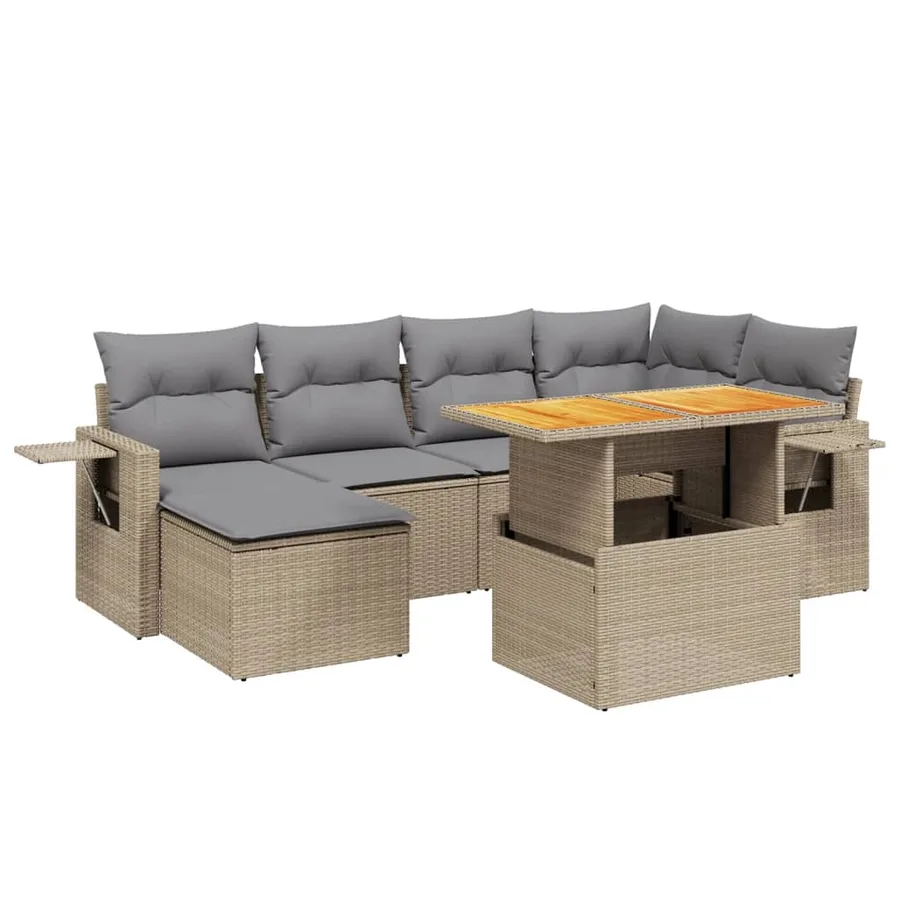 Salon de jardin avec coussins 7 pcs beige résine tressée - 2