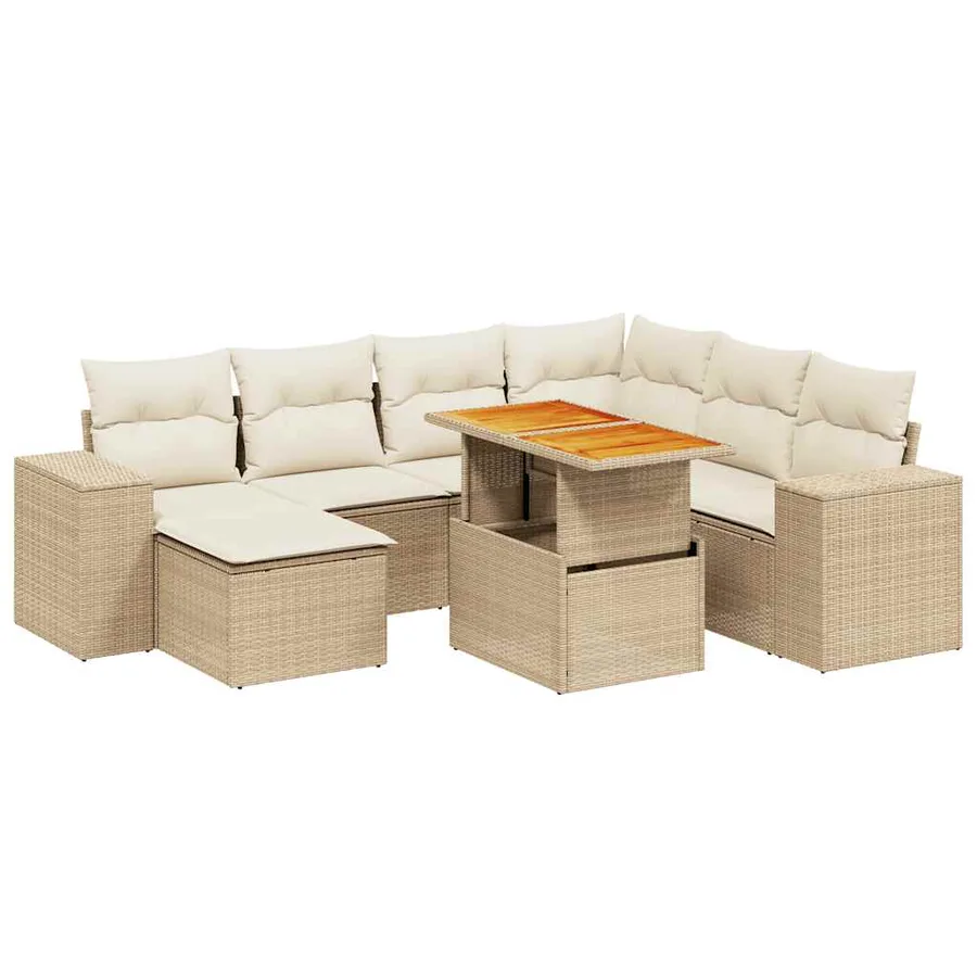 Salon de jardin avec coussins 8 pcs beige résine tressée - 2
