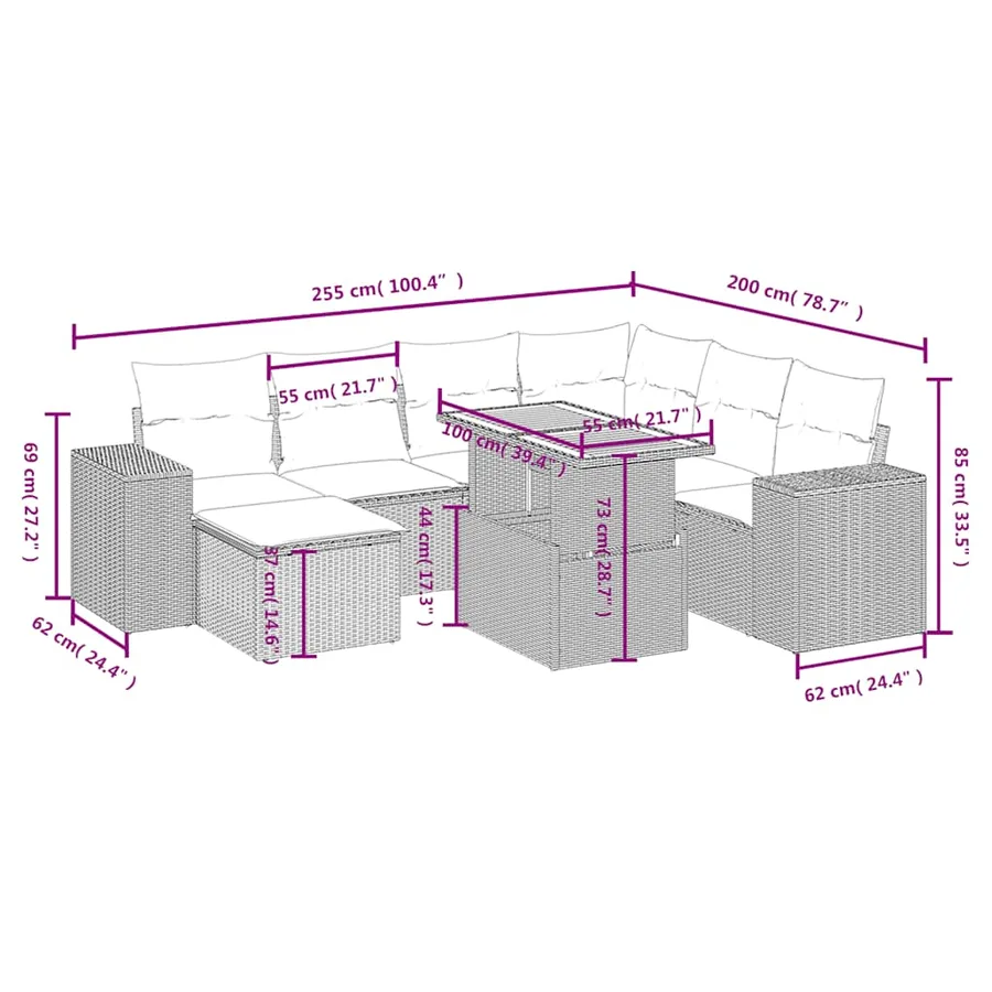 Salon de jardin avec coussins 8 pcs beige résine tressée - 3
